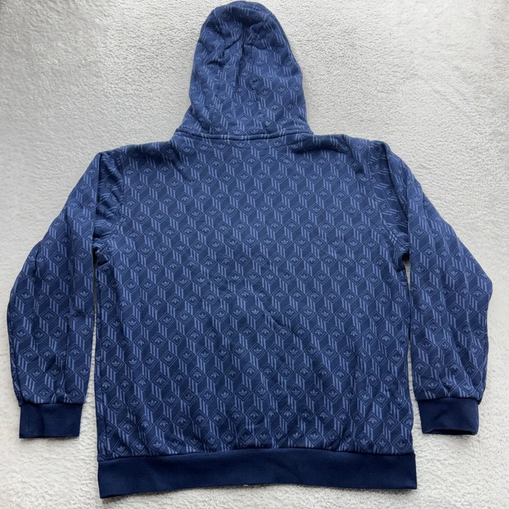 Adidas Originals Mens Navy Blue Geometric Trefoil Monogram Zip Up Hoodie Large